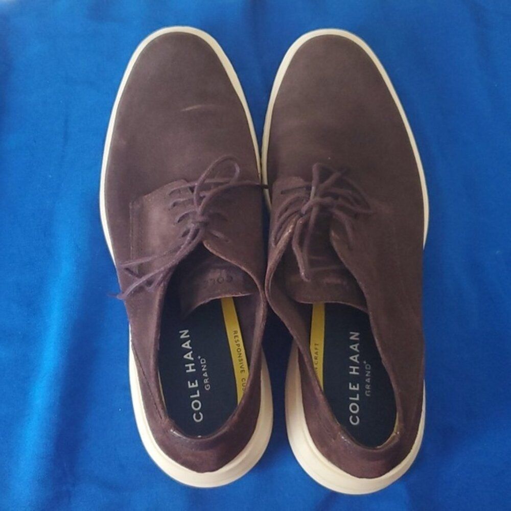 Cole Haan Men's Grand+ Dark Chocolate Suede Plain Toe Oxfords – Size 11 M